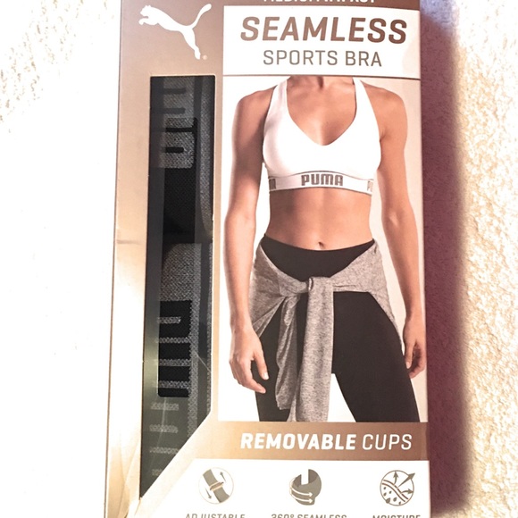 2 pk Puma Sports Bra Black Gray Size Medium NWT - Picture 2 of 8